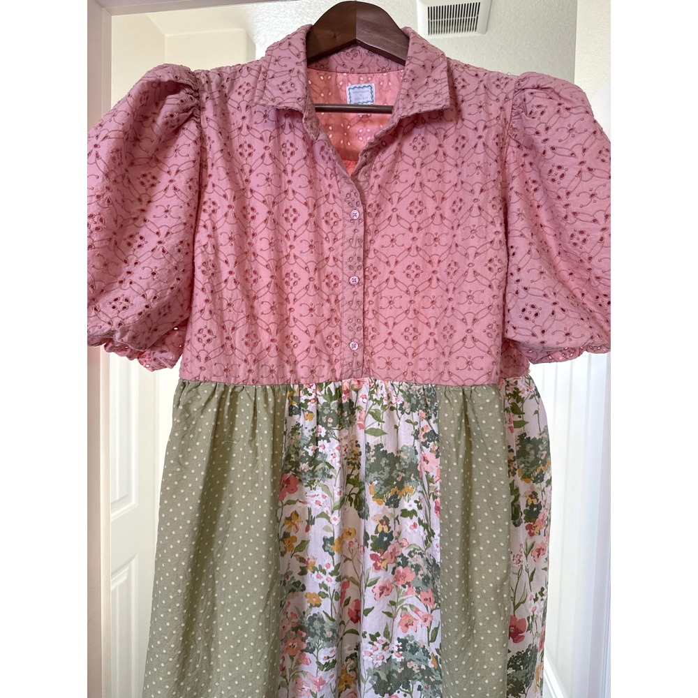 Handmade Embellished Prairie Dress XL Whimsical Cottagecore Patchwork Fairycore - Picture 6 of 8